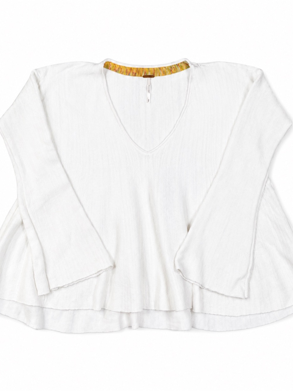 Free People White Linen Blend Bell Sleeve Swing Top S Boho - Picture 4 of 7